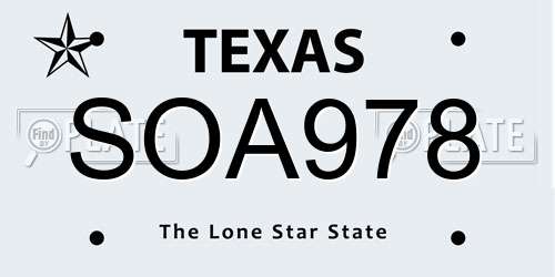 SOA978 Texas License Plate