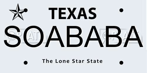 SOABABA Texas License Plate