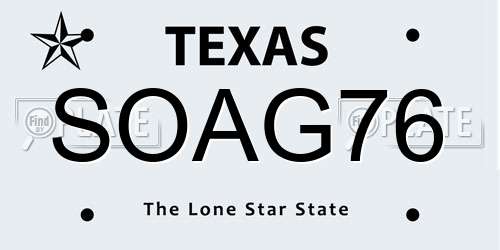 SOAG76 Texas License Plate