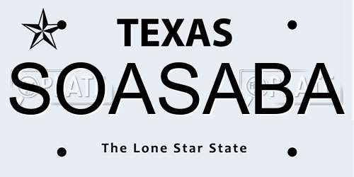 SOASABA Texas License Plate
