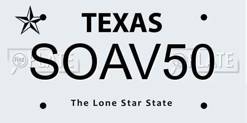 SOAV50 Texas License Plate