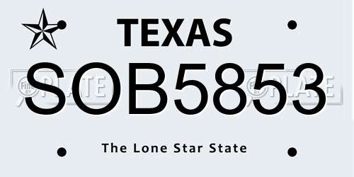 SOB5853 Texas License Plate