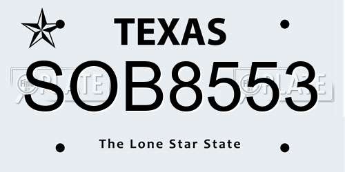 SOB8553 Texas License Plate