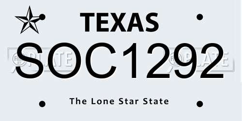 SOC1292 Texas License Plate