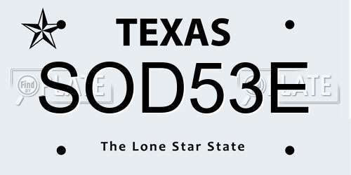 SOD53E Texas License Plate