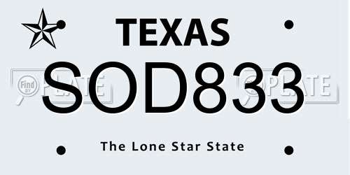 SOD833 Texas License Plate