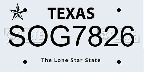 SOG7826 Texas License Plate