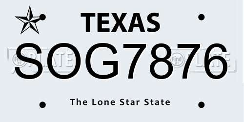 SOG7876 Texas License Plate
