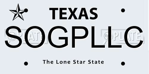 SOGPLLC Texas License Plate
