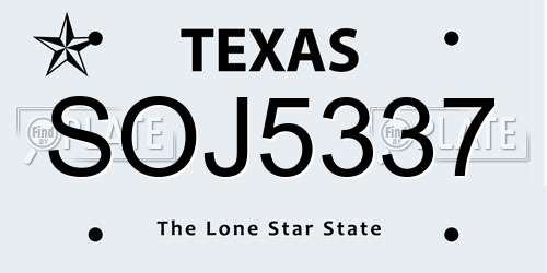 SOJ5337 Texas License Plate