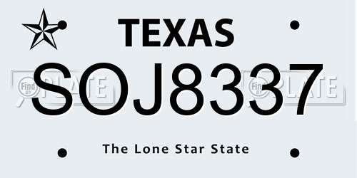 SOJ8337 Texas License Plate