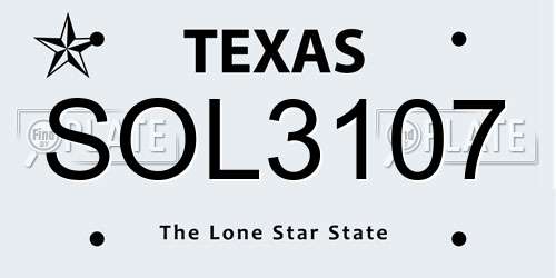 SOL3107 Texas License Plate