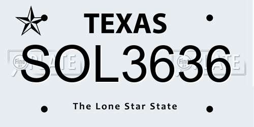 SOL3636 Texas License Plate