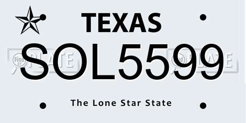 SOL5599 Texas License Plate