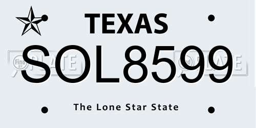 SOL8599 Texas License Plate