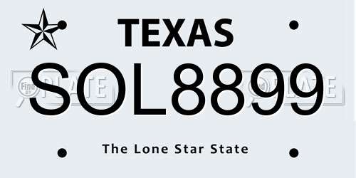 SOL8899 Texas License Plate