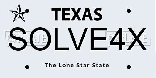 SOLVE4X Texas License Plate