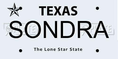 SONDRA Texas License Plate