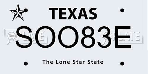 SOO83E Texas License Plate