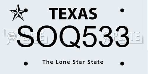 SOQ533 Texas License Plate