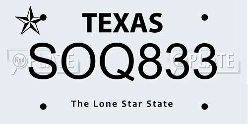 SOQ833 Texas License Plate