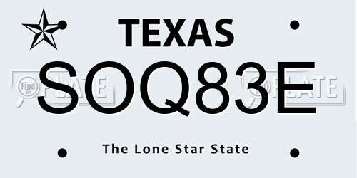 SOQ83E Texas License Plate