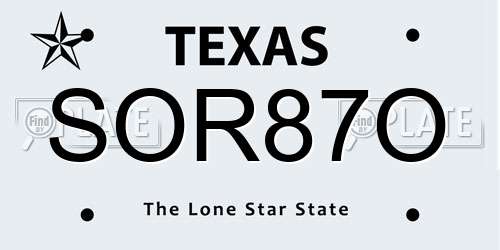 SOR87O Texas License Plate
