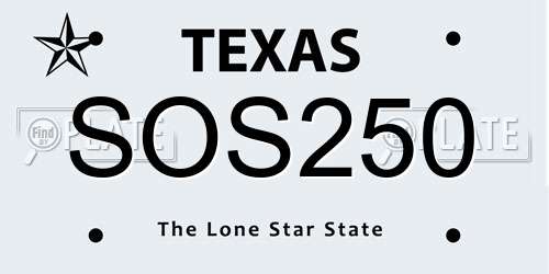 SOS250 Texas License Plate