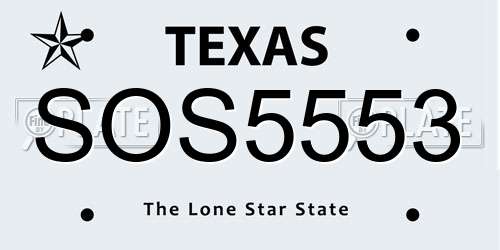 SOS5553 Texas License Plate