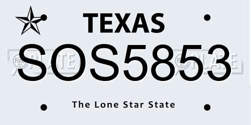 SOS5853 Texas License Plate