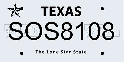 SOS8108 Texas License Plate