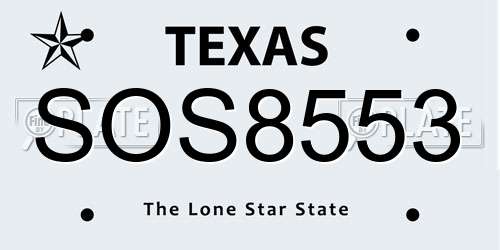 SOS8553 Texas License Plate