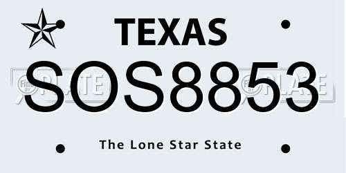 SOS8853 Texas License Plate