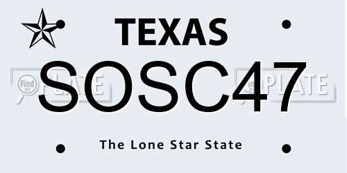 SOSC47 Texas License Plate