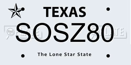 SOSZ80 Texas License Plate