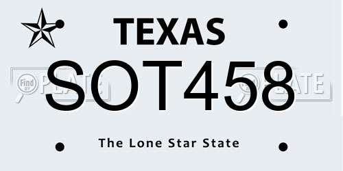 SOT458 Texas License Plate
