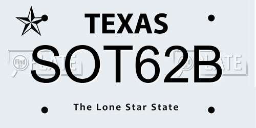 SOT62B Texas License Plate
