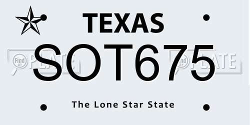 SOT675 Texas License Plate