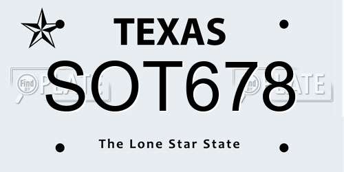 SOT678 Texas License Plate