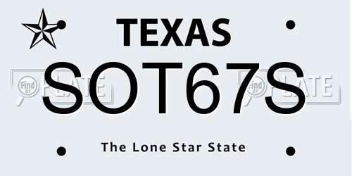 SOT67S Texas License Plate