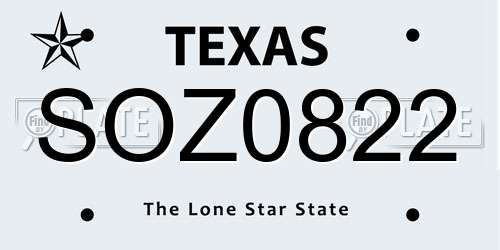 SOZ0822 Texas License Plate