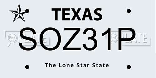 SOZ31P Texas License Plate