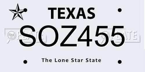SOZ455 Texas License Plate