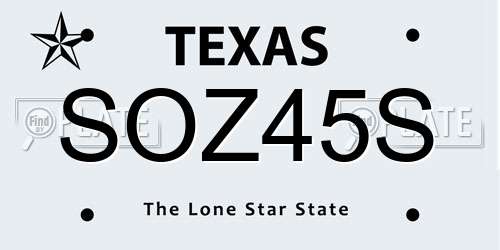 SOZ45S Texas License Plate