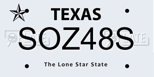 SOZ48S Texas License Plate