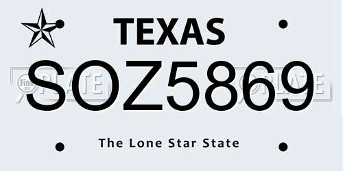 SOZ5869 Texas License Plate