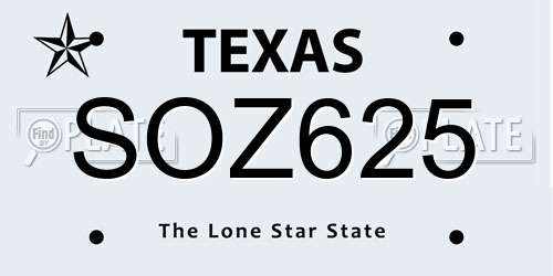 SOZ625 Texas License Plate