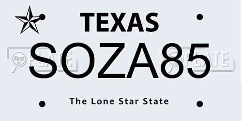 SOZA85 Texas License Plate