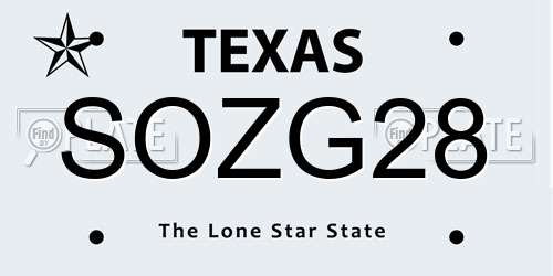 SOZG28 Texas License Plate