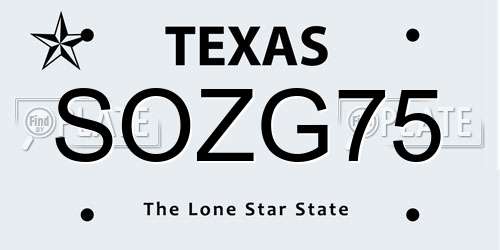 SOZG75 Texas License Plate